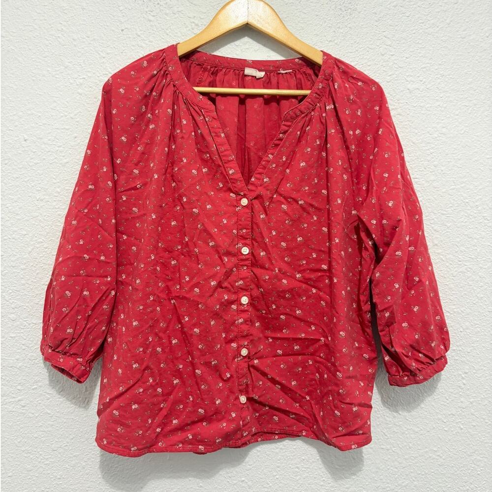 Levi's Red Floral Top Boho Peasant Blouse Preppy Feminine